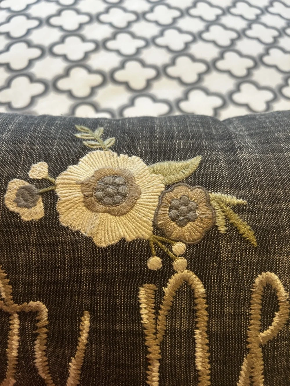 Kirklands Grey Embroidered 